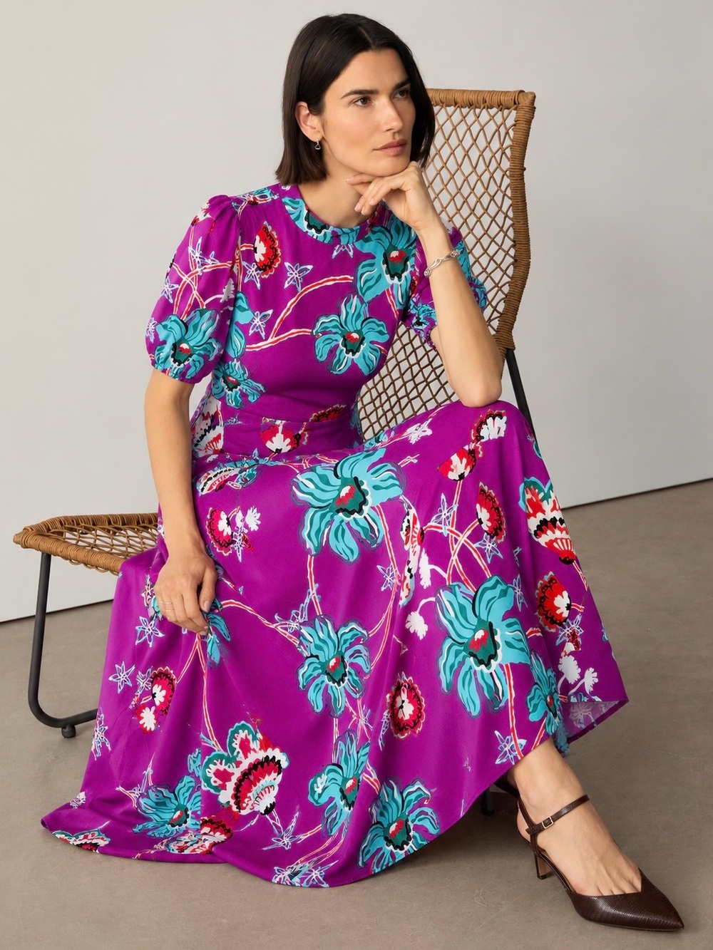 Diane Von Furstenberg | Romantic Purple Nella Floral Midi Dress ~ US 14